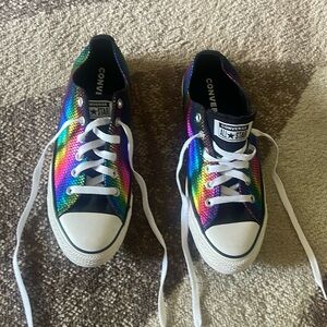 Women Size 10 New Low Top Black Converse with Rainbow Dots